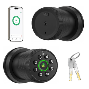 Leydebong Keyless Entry Fingerprint Door Knob, Smart Biometric Door Lock with Keypad Passcode Door Knob with Auto-Lock for Front Door, Bedroom, Gate & Office, Finish in Satin Brass