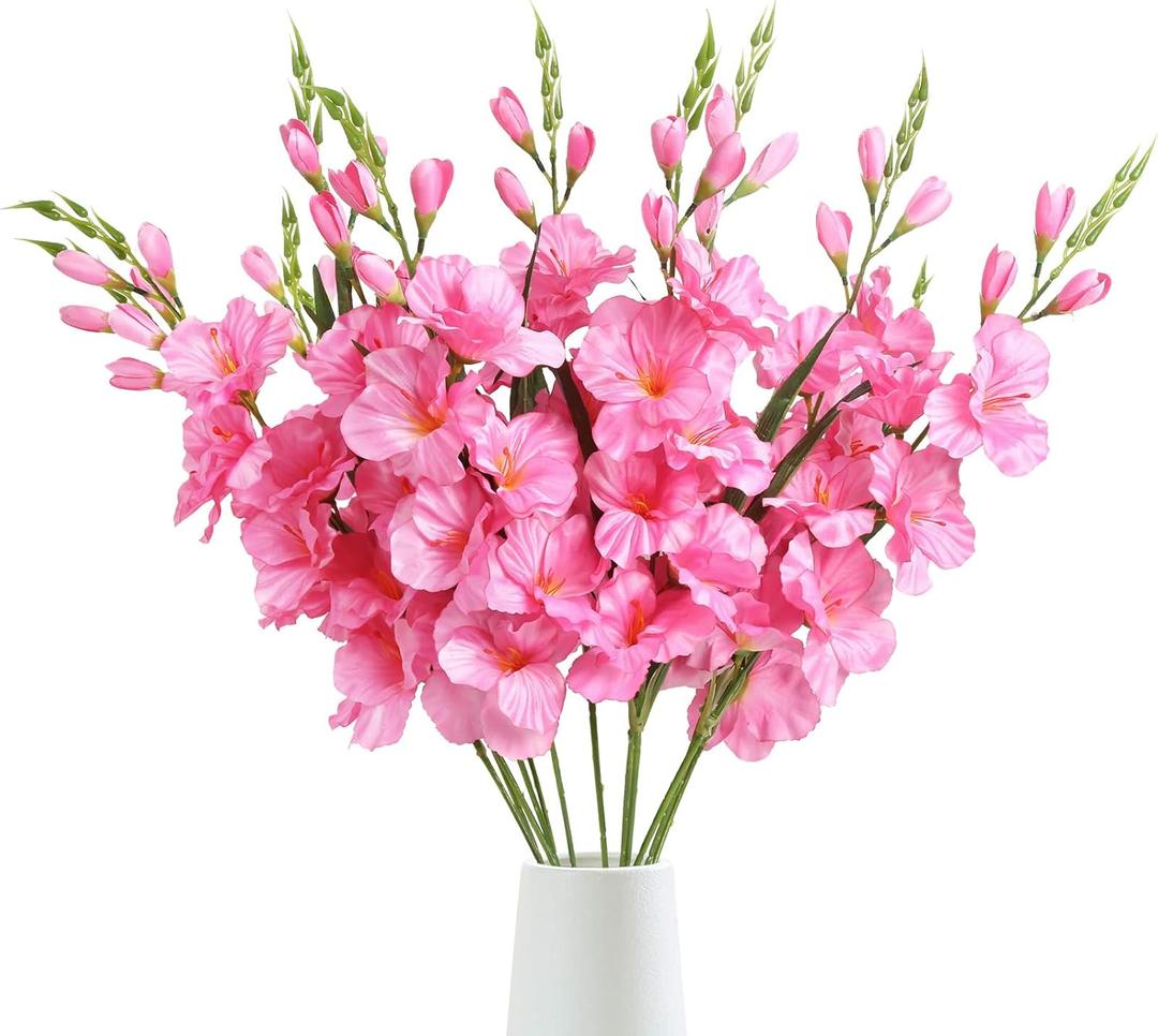 IPOPU Pink Gladiolus Artificial Flowers 30.3 in Long Stem 10 PCS Faux Silk Gladiolus Flowers for Home Wedding Office Decoration(Pink)