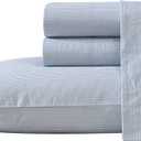 Queen/Full Sheet Set, Cotton Percale Bedding Set, Crisp & Cool, Lightweight & Breathable (Penny Pinstripe Blue, Queen/Full)