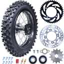 3.00-12 80/100-12 Dirt Bike Rear Rim Wheel Tire With 12mm Bearing for 50cc 110cc 125cc SSR125 TTR90 TTR110 PW80 CRF70 XR70 KX65 KLX110 RM65 Apollo TaoTao DB14 Coolster Pit Bike Motorcycle