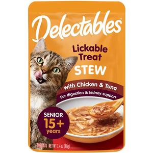 Delectables Non-Seafood Stew Lickable Wet Cat Treats, Chicken & Beef, 1.4oz, 2 pack, BB 09/25/2026