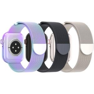 3 Pack Mesh Metal Band Compatible with Apple Watch Band 38mm 40mm 41mm 42mm 44mm 45mm 46mm 49mm, Stainless Steel Magnetic Loop Strap for iWatch Ultra 3 2 1 Series 11/10/9/8/SE/7/6/5/4/3 Men Women