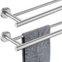 JQK Double Towel Bar 27 Inch, Brushed Steel Useable Length 24 Inch 304 Stainless Steel Thicken 0.8mm Bath Towel Rack for Bathroom, Towel Holder Wall Mount 2 Pack, TB100L24-BN-P2