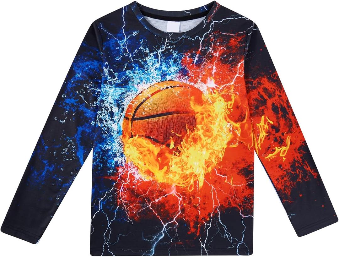 RAISEVERN Boys Girls 3D T-Shirt Graphic Print Tees Long Sleeve Shirts Size 6-14