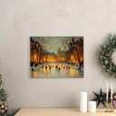 PQKIY Vintage Cozy Winter Holiday Wall Art Decor,Ice Skating Children under Lights Festive Holiday Wall Decoration,Charming Winter Wall Art for Home Bedroom Living Room,11x14 Inch