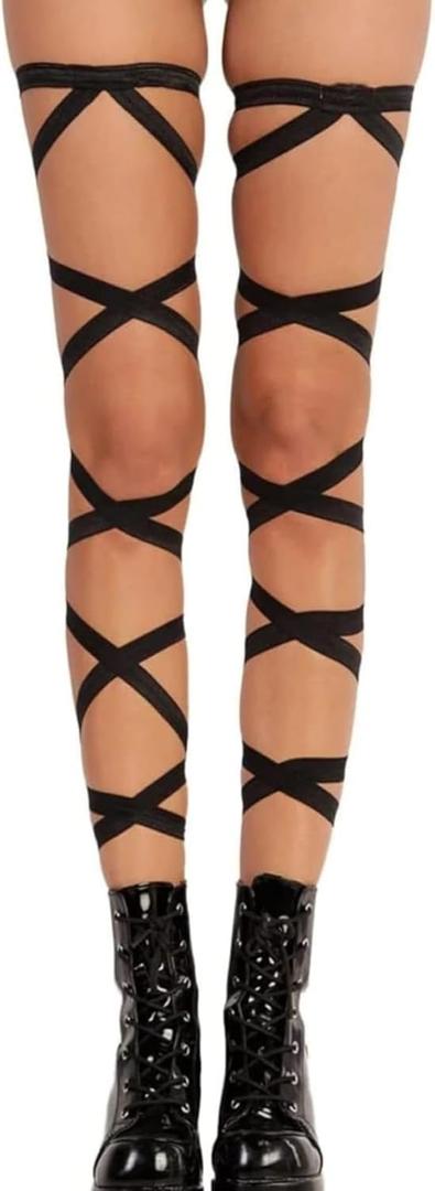 Rave Leg Wrap for Women - EDC Festival Outfit Elastic Non-Slip Strap Music Concert Accessories Neon Cosplay Costume (One Size, Black)