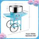 Cotton Candy Machine With Cart 1000W Flufftastic Floss Maker With Stainless-Steel Pan, Side Trays, And 13in Wheels By Great Northern Popcorn (Blue)