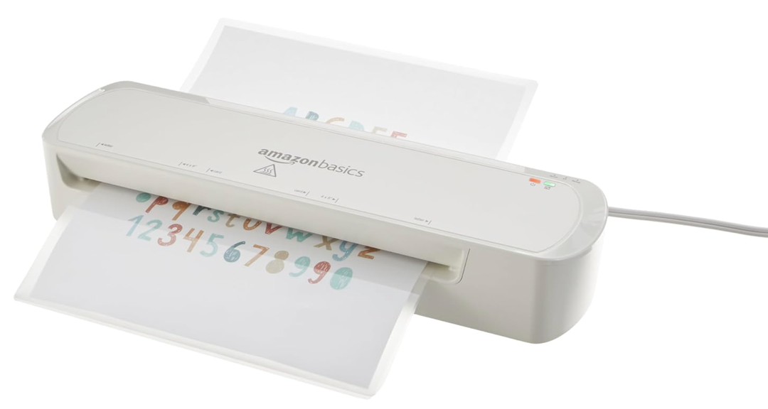 Basics 9Inch Thermal Laminator Machine with Quick WarmUp, 2 Heat Settings, Jam Release for Documents and Photos, White