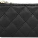 Premium Genuine Full Grain Leather Mini Coin Purse Keychain Pouch Card Holder for Men Women (Black Quilted - LG)