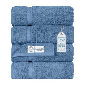 SALBAKOS 100% Turkish Cotton Bath Mat Set 2-Piece - 20x34 inch, Hotel & Spa Collection, Soft, Absorbent, Long Lasting, Durable Bathroom Rugs | Made in Turkey (Blue, 2 Bath Mats)