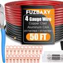 4Gauge Wire (25 Feet Black+25 Feet Red) Copper Clad Aluminum Automotive Power Ground Cable Wire,20PCS Lugs Terminal Connectors,Heat Shrink Tubing,100A ANL Fuse with Cable Cutter