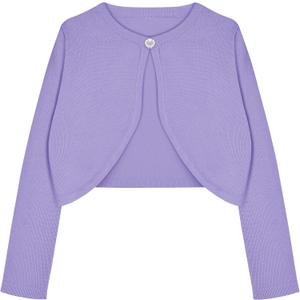 Arshiner Girls Open Front Shrug Cardigan Kids Children Knit Long Sleeve Bolero with Button Closure (10-11 Years, Purple)