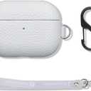 Portable Case for AirPods Pro, Leather AirPods Pro Case with Strap and Clip, Cover with Protective Microfiber Lining Design - Light Grey