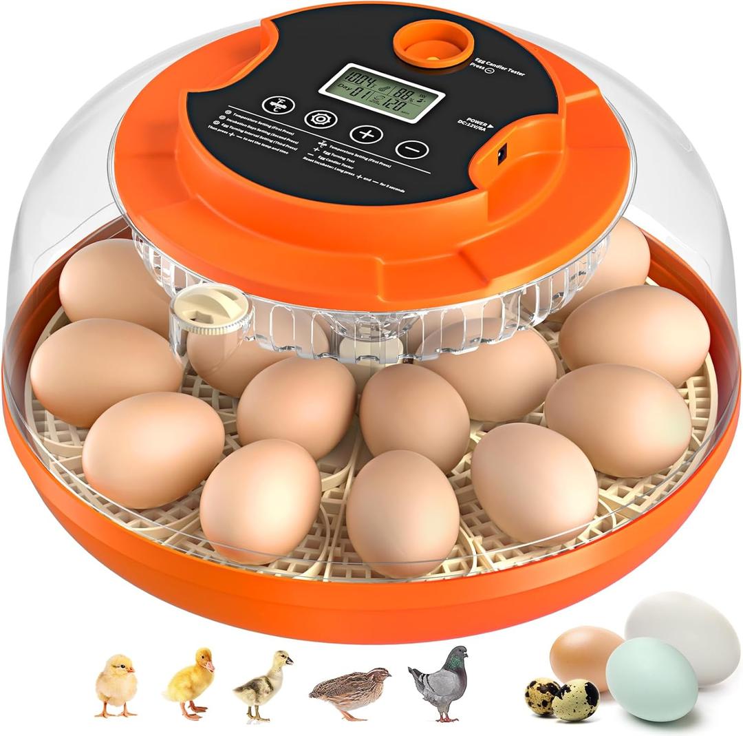 18 Egg Incubator with Automatic Egg Turning and Humidity Control, Incubators for Hatching Eggs, Chicken, Ducks, Goose, Pigeon, Quail, Parrot Incubator for Farm, Lab, Science Classroom, Home (Orange)