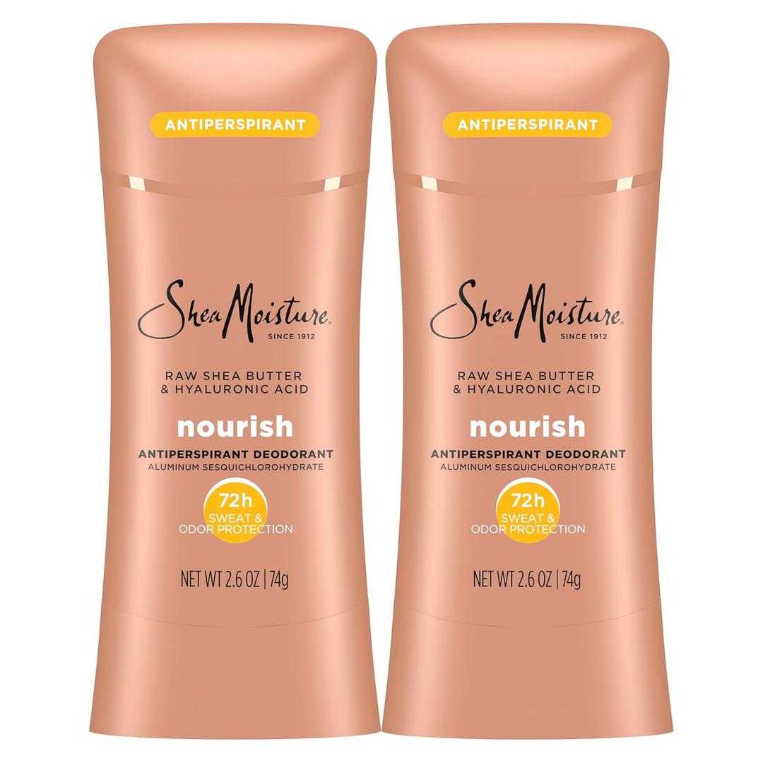 SheaMoisture Antiperspirant Deodorant Stick Moisturizing Raw Shea Butter & Hyaluronic Acid 2 Count for 48HR Sweat & Odor Protection with No Parabens & No Mineral Oil 2.6 oz