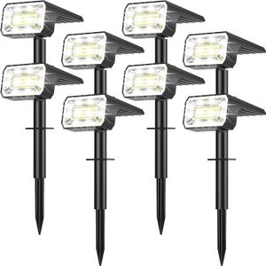 Solar Spot Lights Outdoor Waterproof IP65, [8 Pack/100 LED/4 Modes] 2-in-1 Solar Landscape Spotlights, Auto On/Off High Lumens Spot Lights for Yard Garden Pathway(Cool White)