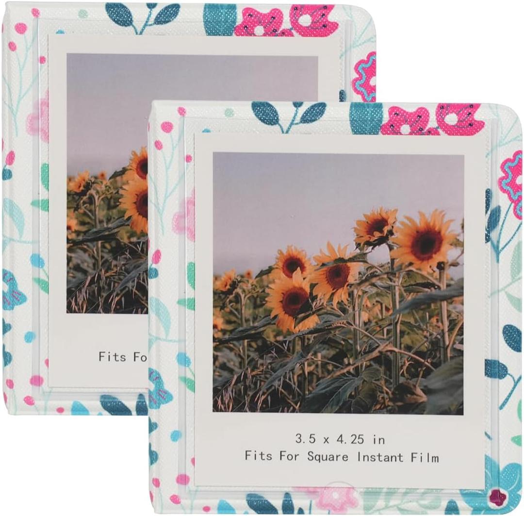Small Polaroid Photo Album Book For Polaroid Now, i-Type, 600, and SX-70 Instant Photos, Holds 32 Pockets Fujifilm Instax Wide 400/300 Square Picture Film. (Modern Floral, 2 Pack)