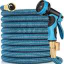 50 FT Garden Hose -2026 Newly Upgraded Expandable Garden Hoses with 10 Function Spray Nozzle, Extra Strength Fabric, Pure Brass 3/4'' Fittings, Leak-Proof, Lightweight, Kink-Free Hose(Gray Blue)