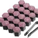 X AUTOHAUX 20pcs Wheel Lug Nut Cap Covers 21mm Bling Faux Crystal Wheel Bolt Cap Cover Universal Wheel Lug Nut Cap Hex Protector Pink