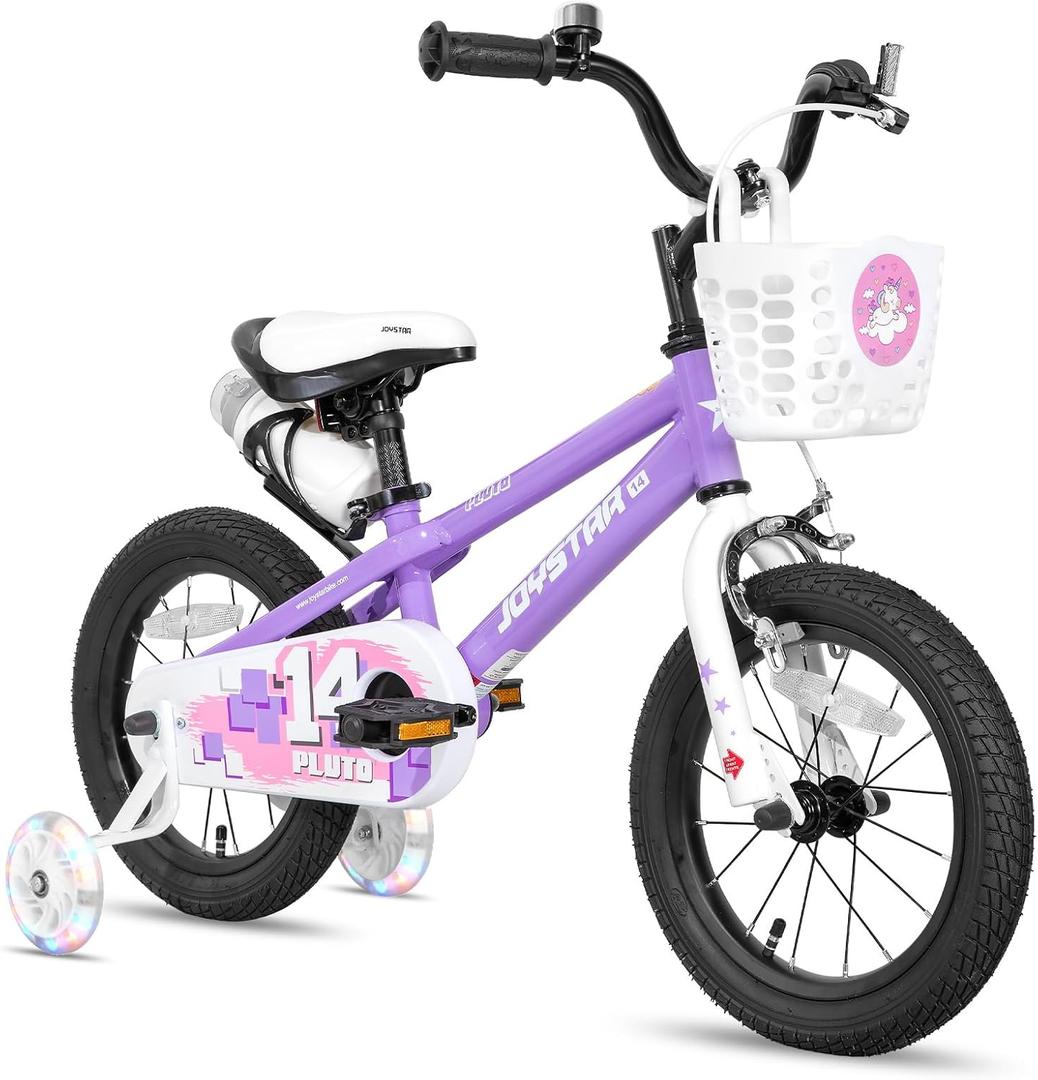 JOYSTAR Pluto 12 Inch Kids Bike with Light Up Training Wheels, Kids' Bicycle for Boys Girls Age 2-4 Years, Children Bikes, Purple
