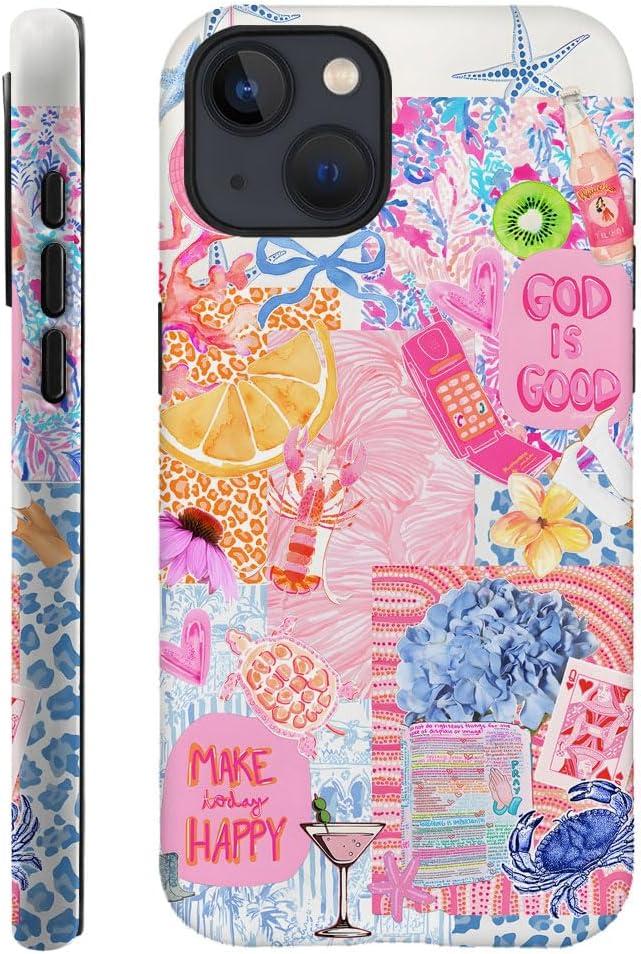 Generic Case Compatible with iPhone 15,Scratch Resistant Hybrid 2-Layer Hard Shell Phone Case,Ocean Fruit Collage