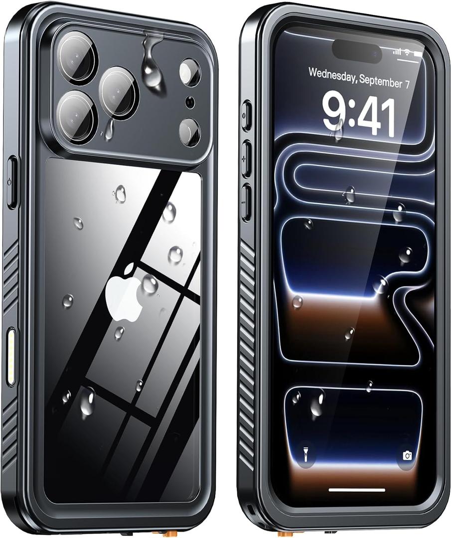 ANTSHARE for iPhone 17 Pro Max Case, IP68 Waterproof Shockproof Case, [Built-in Screen Protector] - 12 FT Military Dropproof - Full Body Heavy Duty Rugged Phone Cover 6.9 inches - Black/Clear