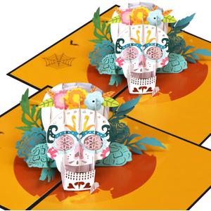 3 x YLOLUL 2 Pieces Rose Skull Halloween Pop Up Card Colorful Handmade 3D Halloween cards 5x7Inch Dia de los Muertos Card with Envelopes for Spooky Surprise, Day of the Dead, Funny Gift