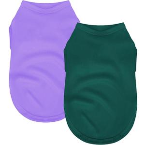 2 Pack Solid Color Dog Shirts - Lightweight, Quick Dry, Breathable Pet T-Shirts for Small to Large Dogs - Stretchy, Durable, Ideal for All Seasons and Holidays.Green Purple, S