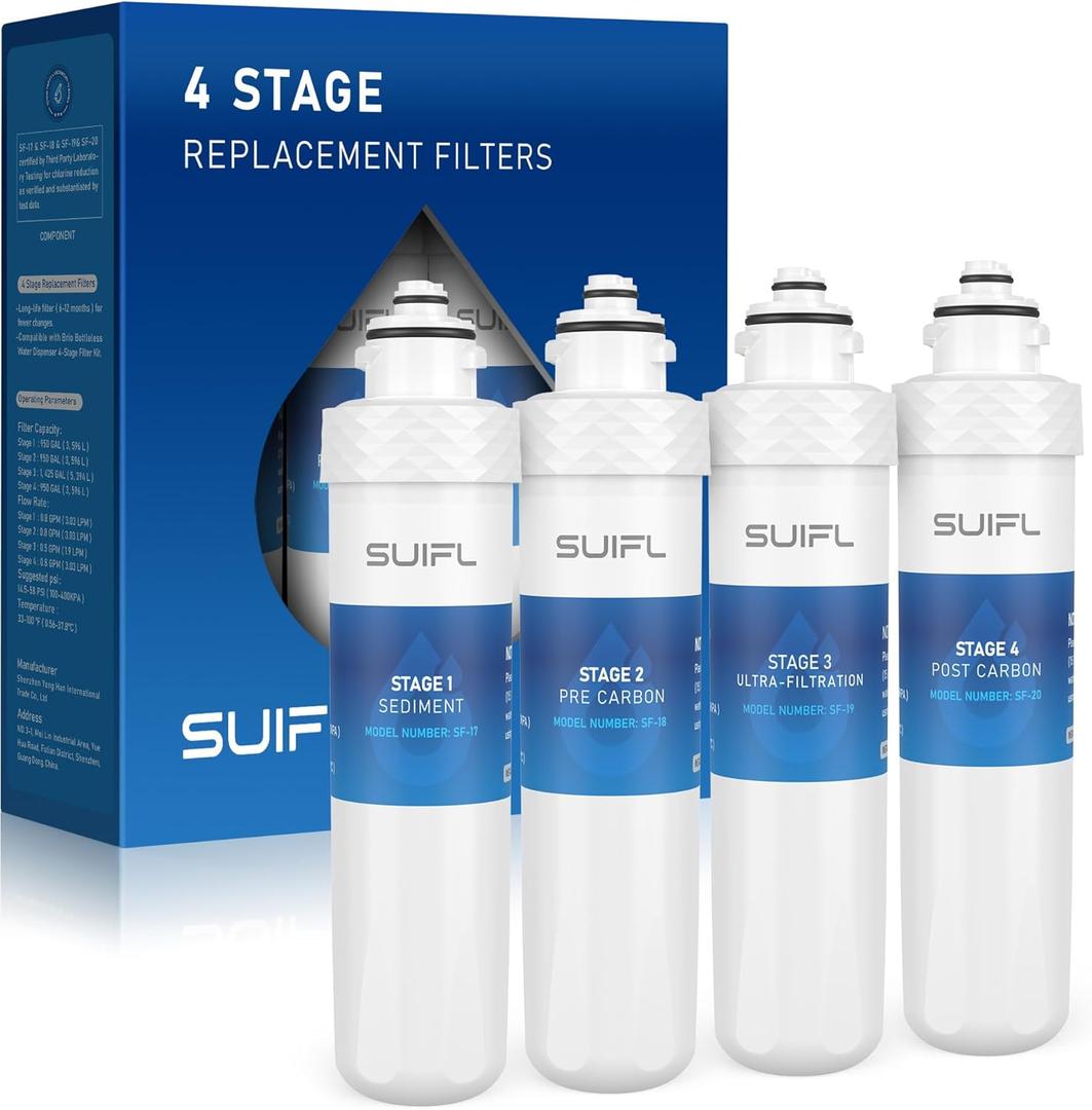 4 Stage Cooler Filter Replacement Kit, Compatible With Brio "UVF4" Models, Replacement for Brio MIB400PKUF Filter, NSF Certified