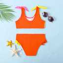 Toddler Girls Swimsuit Color Block Swimwear Kids Two Piece Bathing Suits Bowknot Beach Bikini Set, 7-8Y