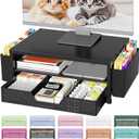 OPNICE Desk Organizers and Accessories, Computer Monitor Stand Riser with Drawer and 2 Pen Holders, Printer & Laptop Stand, Office Desk Accessories & Workspace Organizers for Home Office Supplies, Black