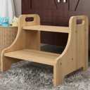 Toddler Step Stool for Kids, Toddler Kitchen Stool Helper with Handles & Non-Slip Pads, Wooden 2-Step Stool for Toddlers for Bathroom Sink, Potty Training, Kitchen & Bedroom 300lbs Capacity(Natural)