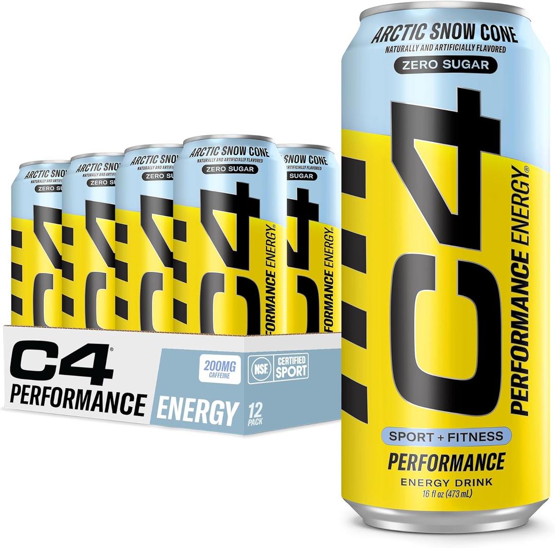 C4 Carbonated Zero Sugar Energy Pre Workout Drink + Beta Alanine, (NEW) Sparkling Arctic Snow Cone, 16 Fl Oz, Pack of 12 (EXP 07/31/26)