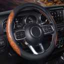 Wood Grain Steering Wheel Cover 15 inch, Soft Leather, Non-Slip Wear-Resistant, Suitable for Steering Wheel Diameter 14 1/2-15 Models, Black