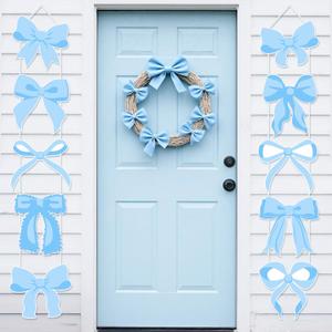 10Pcs Bow Theme Party Decorations Bow Cutouts Cardboard Banners Blue Bow Birthday Party Porch Signs Door Banner Hanging Decoration for Girls Baby Bridal Shower Birthday Wedding Coquette Party Supplies
