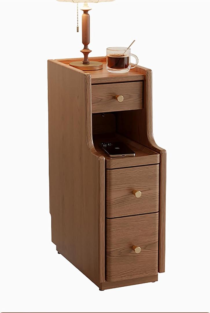 Narrow Nightstand for Small Spaces,Solid Wood Night Stand with Drawers Side Table Bedside Table,Easy Assembly for Bedroom(20x40x60cm, Walnut)