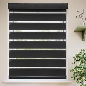 MYshade Roller Shades Zebra Blinds for Indoor Windows Cordless Day and Night Light Filtering Dual Layer Roller Window Blinds & Shades, Easy to Install, 35.5" W x 72" H, Black