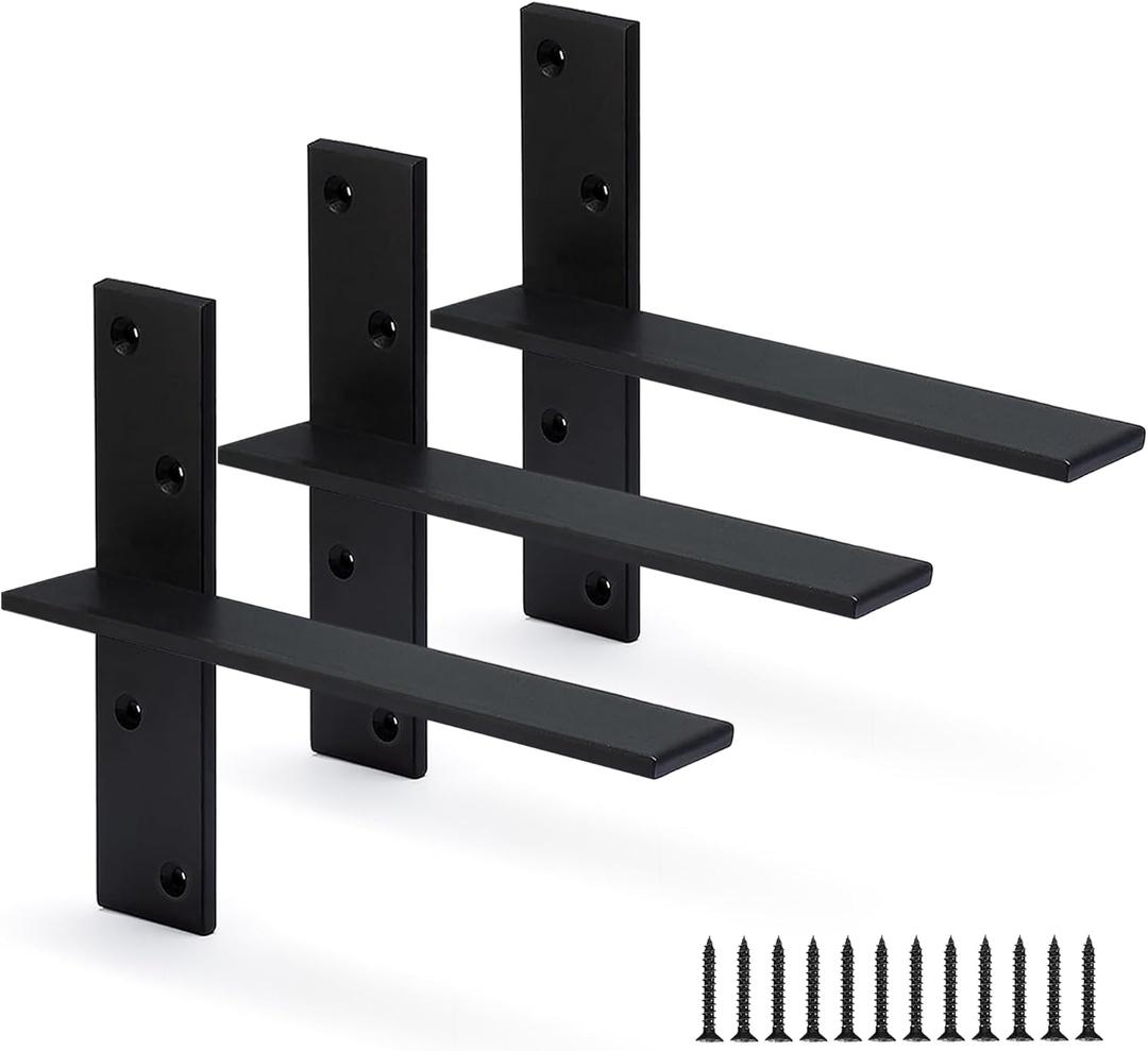 Floating Shelf Bracket 3/8" Thick Heavy Duty Shelf Brackets 3 Pack Free Hanging Countertop Support Bracket 8" Lx2.5 W Floating Wall Brackets for Cabinets, Granite, Dishwasher, Bench Seats Vanities