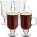 PARNOO Irish Coffee Mugs - 8 oz with Handle & Footed Stem Base - Clear Glasses for Tea, Coffee & Hot Chocolate, Heavy Duty Set of 4