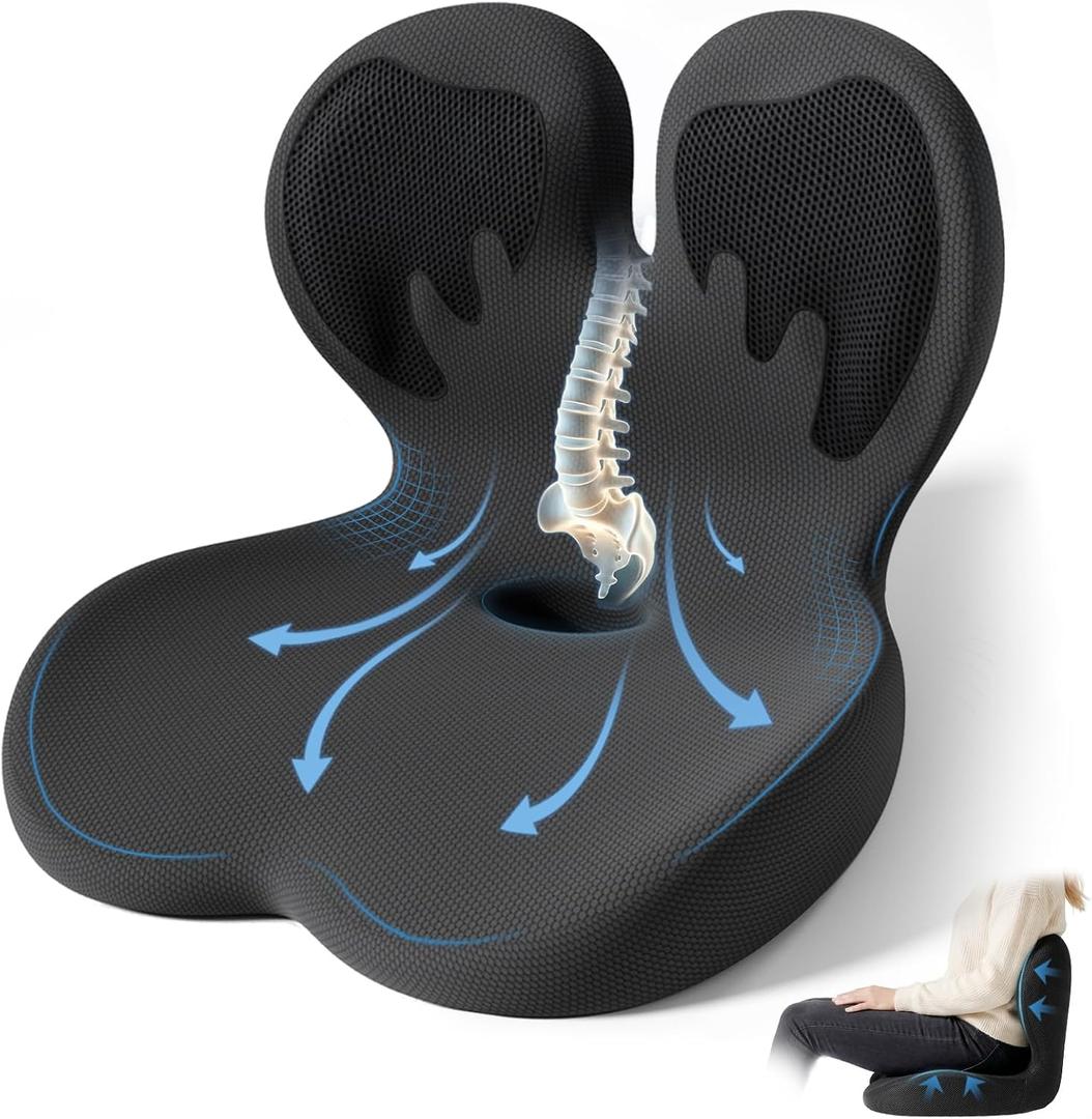 Seat Cushion,Office Chair Cushion with Lumbar Support, Memory Foam Car Orthopedic Cushion, Ergonomic Designed for Long Sitting, Tailbone & Back Pain Relief, Sciatica Pillow for Office, Car, Home Chair