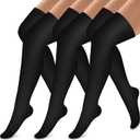 Bluemaple Thigh High Compression Socks for Women and Men Circulation(3 Pairs) Over the Knee-Best Support for Running,Travel (Large-X-Large, Black)