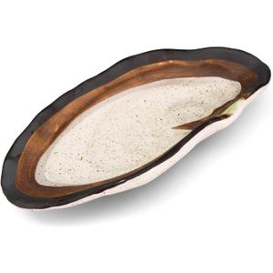Large Ceramic Spoon Rest for Stove Top, Oyster Shell-Shaped Stable Glaze Sauce Tray Fruits Dish Porcelain Utensil Spoon Holder for Kitchen Counter Dining Table Decor Easy Clean (Beige)