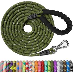 NTR 100FT Leash for Large Breed Dog, Long Leash with Swivel Lockable Hook, Padded Handle and Highly Reflective Thread, Pet Lead for Walking, Hunting,Camping, Backyard for Small Medium Large Dog (100ft*3/8", Olive)