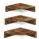 Corner Shelf Wall Mount, Set of 3 Floating Corner Shelves with Cord Hole, 3 Tier Wood Wall Display Shelf, Storage for Bathroom Living Room Kitchen Bedroom, Rustic Brown and Black