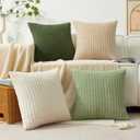 Kevin Textile Spring Throw Pillow Covers Pack of 4 Spring Super Soft Boho Corduroy Decorative Pillow Covers Cases Solid Color Plush Texture Throw Pillows for Sofa Couch Chair 18x18 Inch, Green