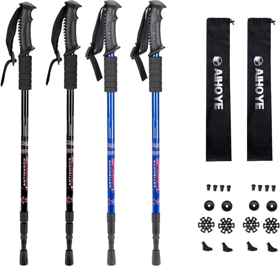 Aihoye Hiking Trekking Poles, 2 Pack Collapsible, Lightweight, Anti Shock, Walking Sticks, Adjustable Hiking Pole for Men and Women Blue-Black