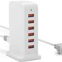 USB Charging Station - Multiport USB Charger Hub,6 Port Charger Tower for iPhone 15/14/13/12, iPad, Samsung Galaxy, Google Pixel,HTC, and Multiple Devices (white-50W)