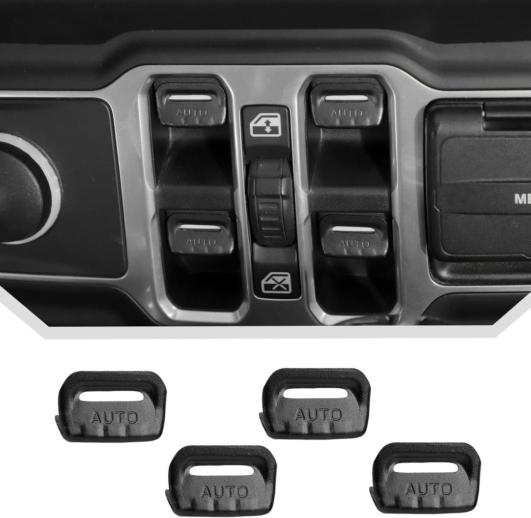 JeCar 4pcs for Jeep Wrangler Black Interior Trim Window Switch Button Cover for 2018-2024 2025+ Jeep Wrangler JL JLU Gladiator JT Interior Accessories (Aluminum Alloy)