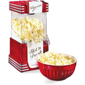 Nostalgia Retro Hot Air Popcorn Maker  12 Cups Oil Free Popping  Countertop Machine with Measuring Cup  Healthy Snacks & Movie Nights  Red