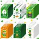 Fumete 48 Pcs St. Patrick's Day Gift Bags with Handles 6.3 x 3.15 x 8.66 Inch Irish Clover Shamrock Leprechaun Green Paper Treat Bags for Holiday Classroom Party Favors Gift Wrap Supplies